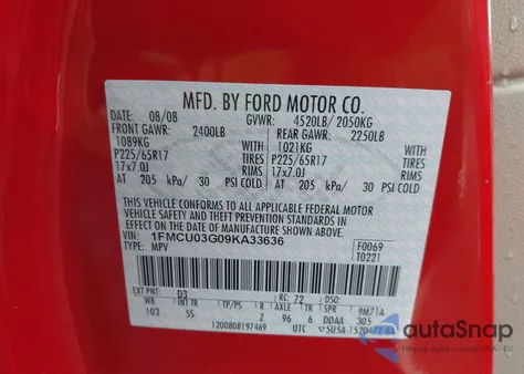 2009 Ford Escape Xlt from USA, damaged, VIN 1FMCU03G09KA33636